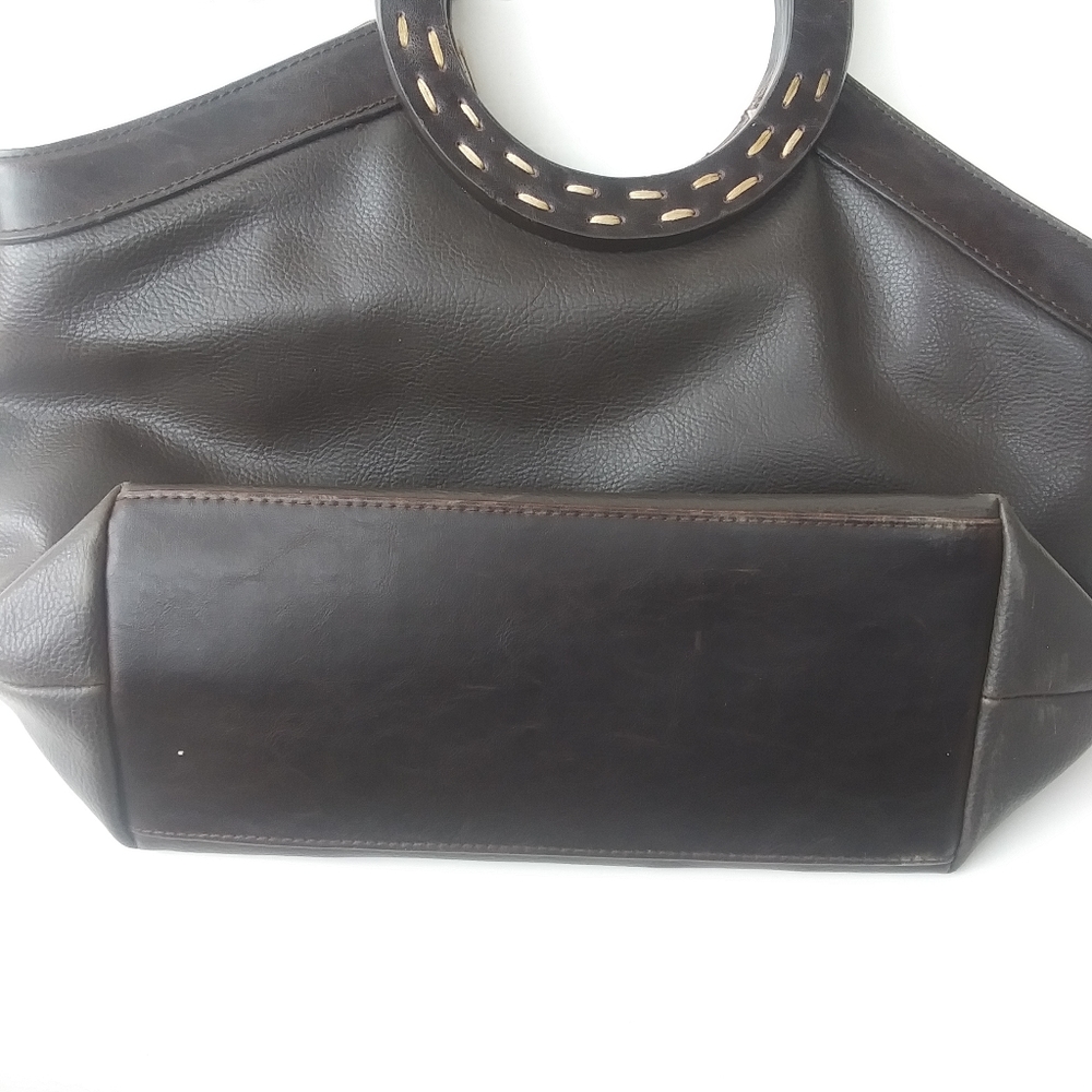 Vintage Liz Claiborne Crazy Horse  Round Handle Faux Leather Bag, Dark Brown - Picture 3 of 15